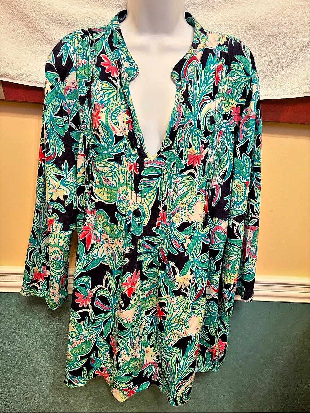 Lilly Pulitzer Floral tunic Blue & Green XL